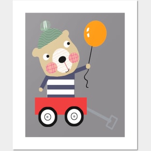 bear in a wagon Posters and Art